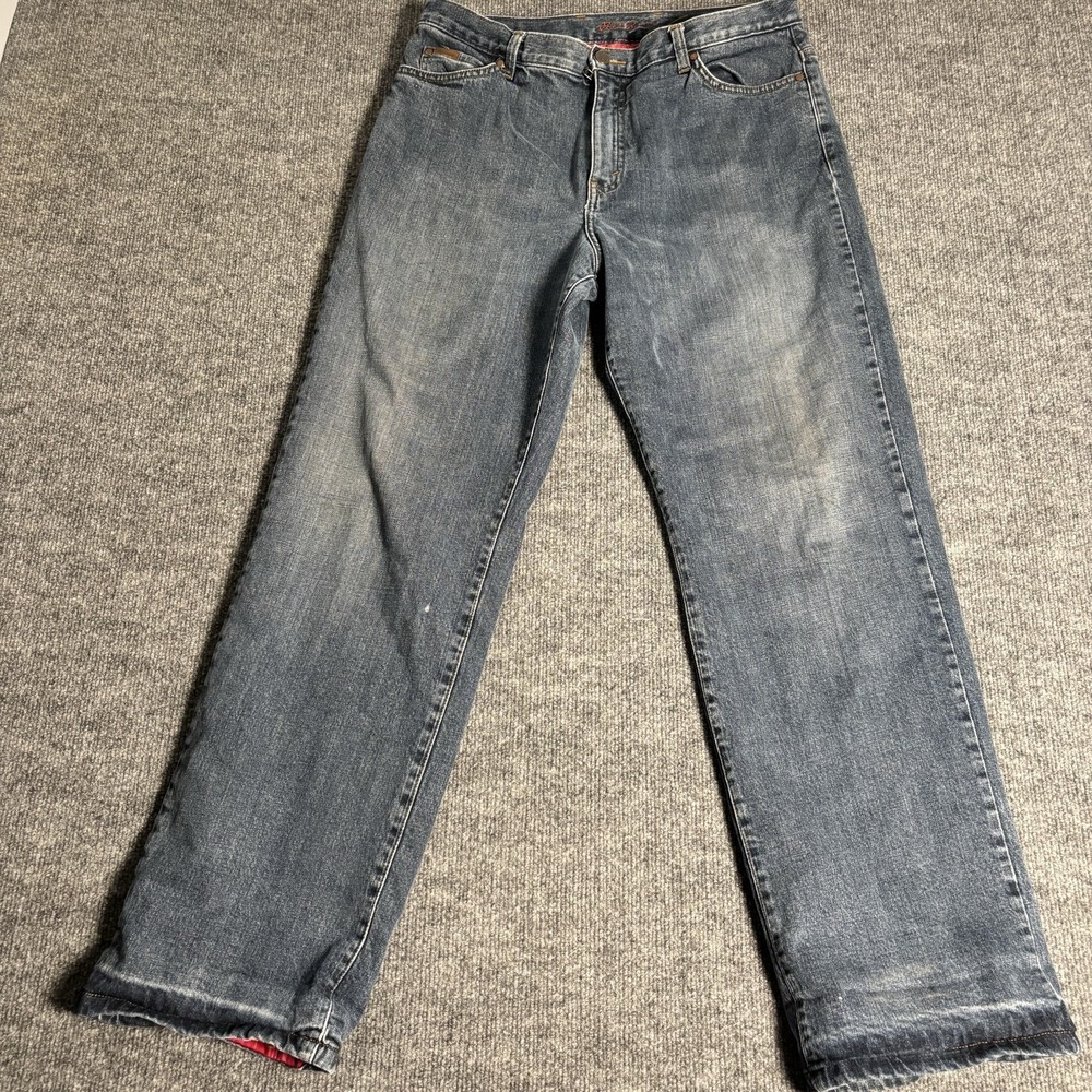 Eddie Bauer Flannel Lined Jeans‎ Womens 14 Blue Natural Fit Straight Leg Winter